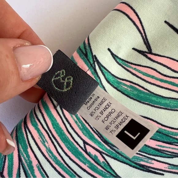 Maaji Forro BIKINI TOP Floral Tropical Colorful Teal Pink Palms Halter Wrap L - Picture 5 of 6